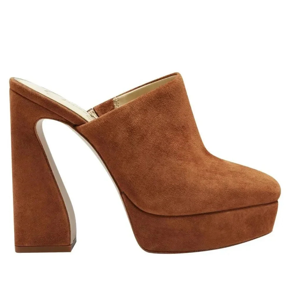 NWOT Jessica Simpson Denima Leather Platform Mule Tobacco